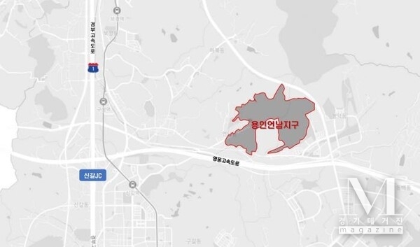 LH-시, 교통대책 갈등 대부분 봉합…요구안 7개 도로 노선 중 6개 반영(사진=언남지구 위치/용인시 제공)