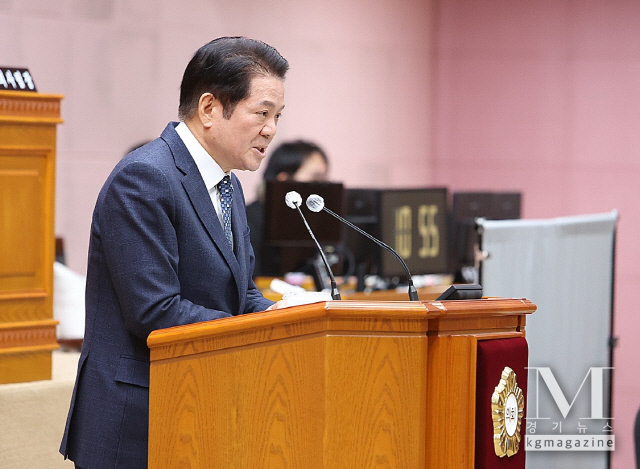민생 안정·재난 복구...안양시 긴급 추경 예산 1조7648억 편성(최대호 안양시장 시정연설 사진./안양시 제공)