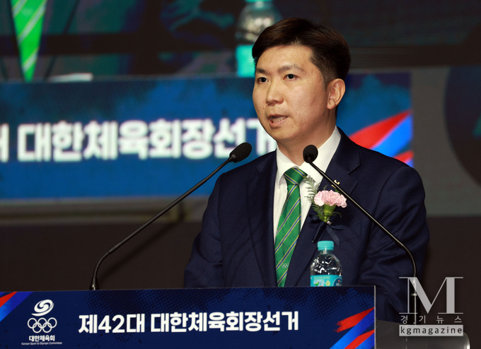유승민 전 탁구협회장, 제42대 대한체육회 회장 당선(사진=유승민 대한체육회장 당선자가 14일 오후 서울 송파구 올림픽공원 올림픽홀에서 열린 제42대 대한체육회장선거에서 소견 발표를 하고 있다./대한체육회 회장 제공)
